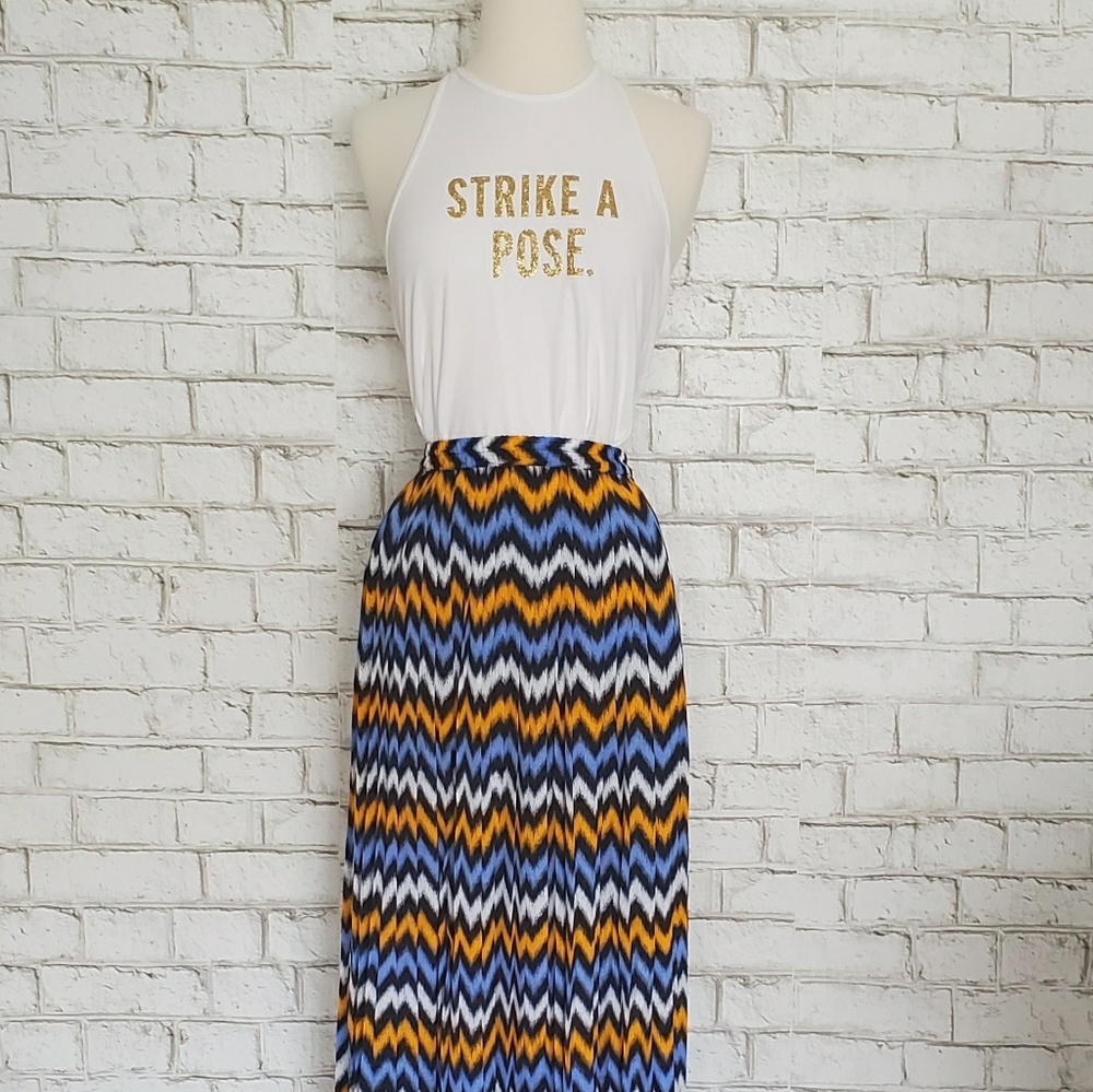 Michael Kors Horizontal Stripe Maxi Blue Skirt